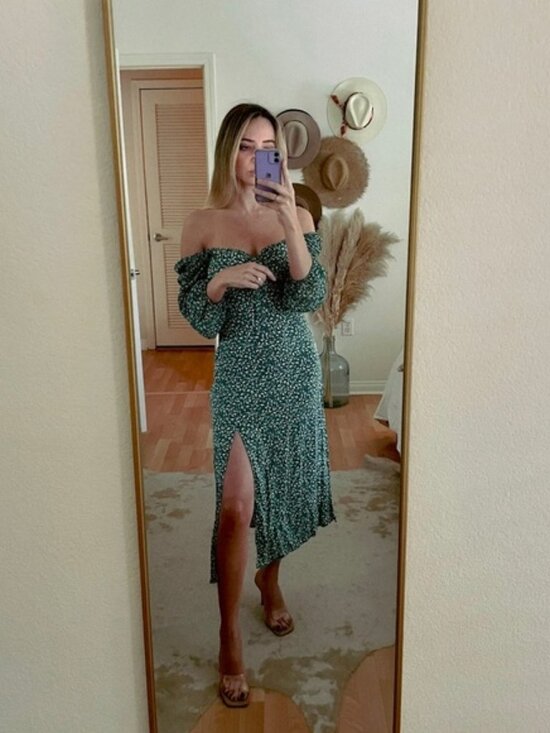 Zara Dresses & Skirts - Zara Green Floral Off-Shoulder Dress